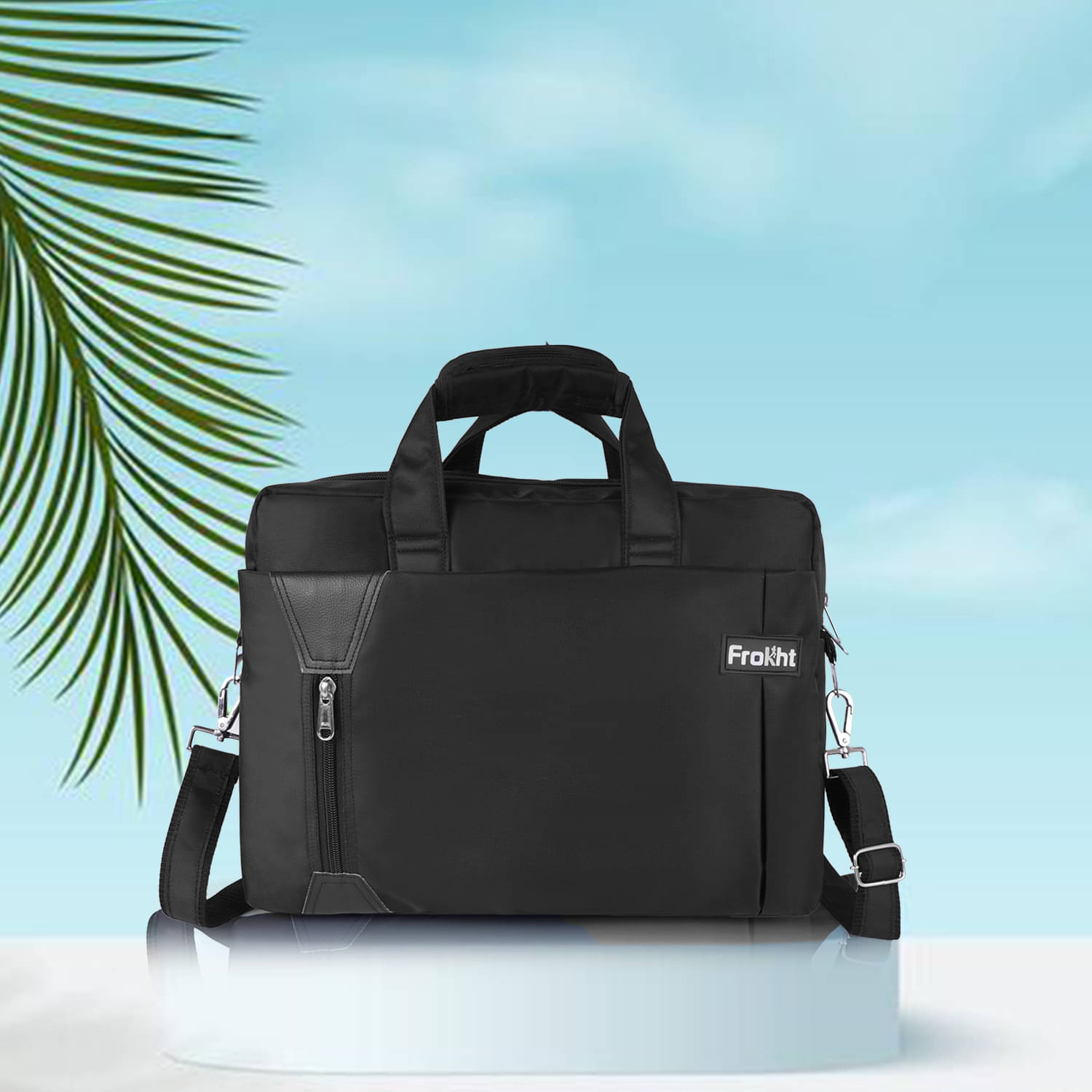     			Frokht Black Solid Messenger Bag