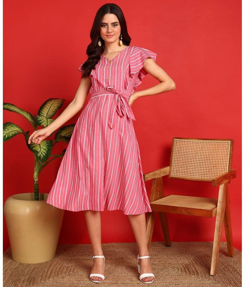     			Hiva Trendz Women Georgette Colorblock Fit & Flare Dress ( Pink )
