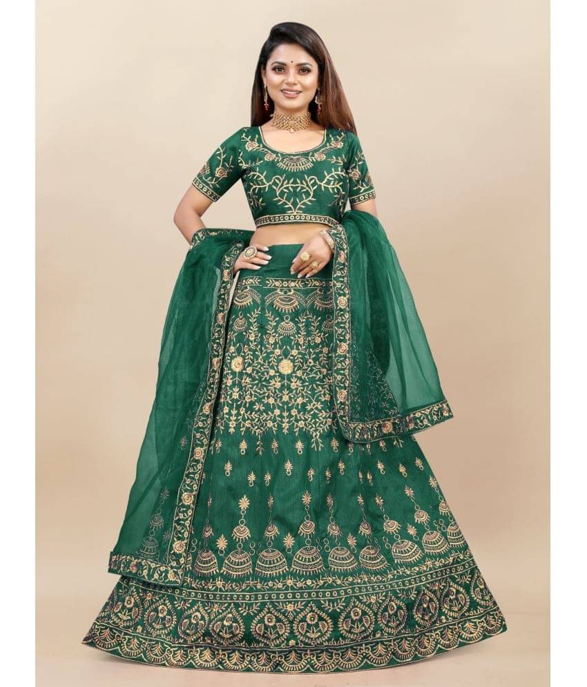     			JULEE Green Bangalore Silk Unstitched Unstitched Lehenga Single