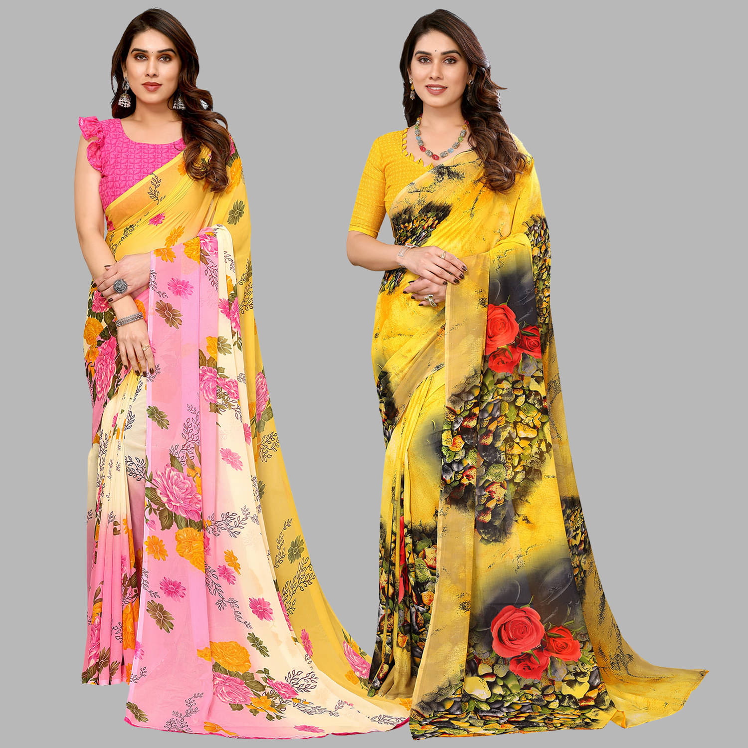 Kashvi Sarees Georgette Printed Saree With Unstitched Blouse Piece ( Multicolor ) Kashvi Sarees Georgette Printed Saree With Unstitched Blouse Piece ( Multicolor )
