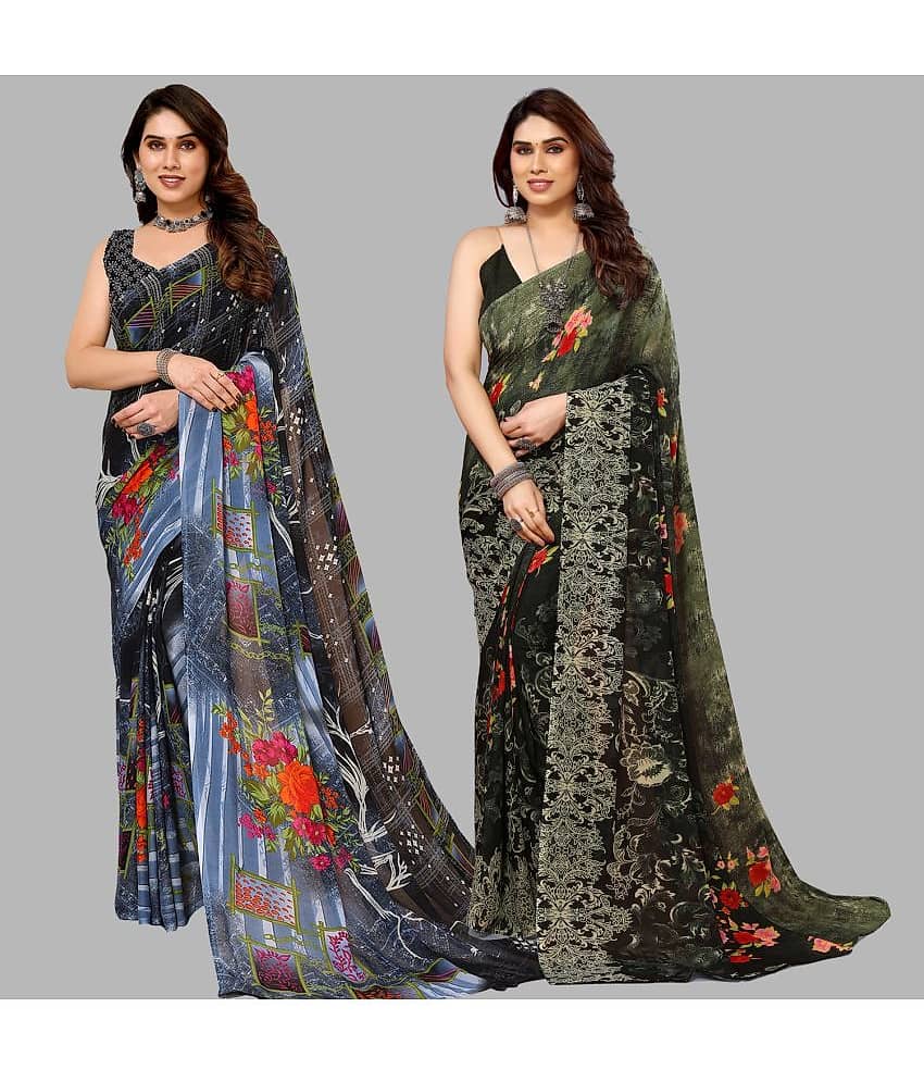 Kashvi Sarees Georgette Printed Saree With Unstitched Blouse Piece ( Multicolor ) - Sarees | Buy online on ZillyBuy