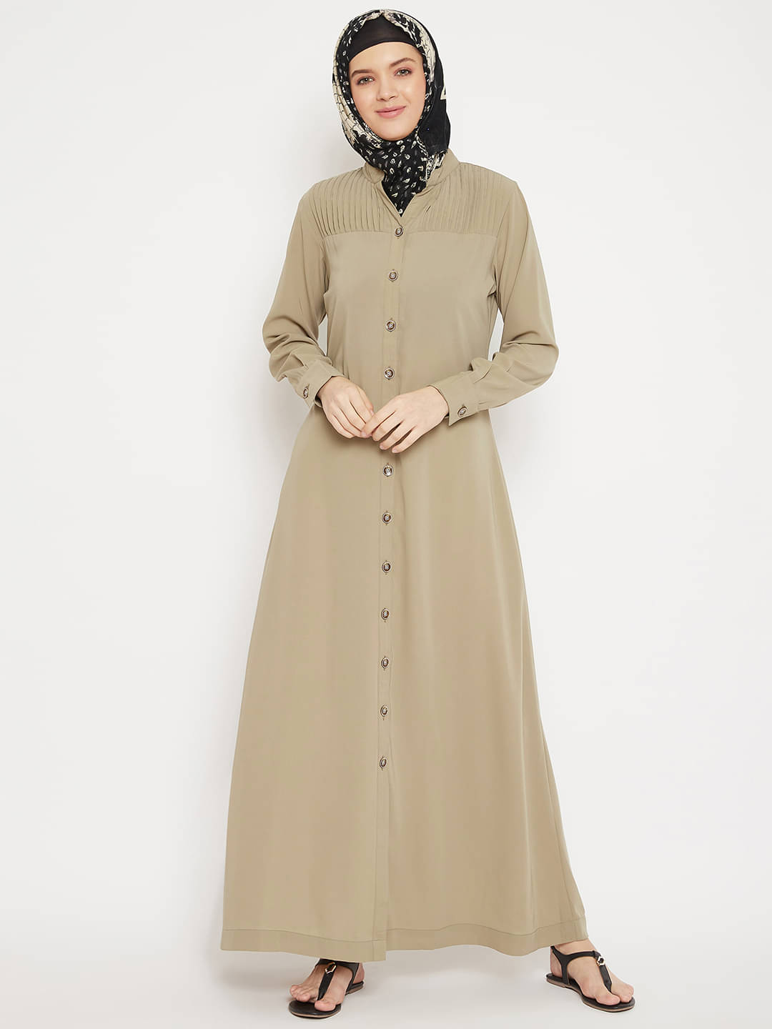     			Momin Libas Beige Polyester Stitched Burqas without Hijab -
