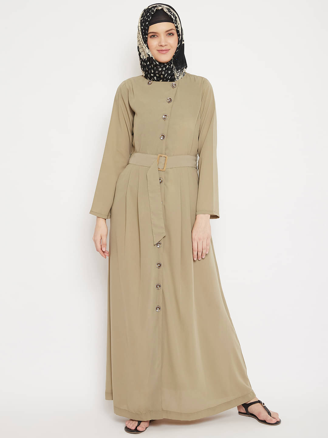 Momin Libas Beige Polyester Stitched Burqas without Hijab - Momin Libas Beige Polyester Stitched Burqas without Hijab -