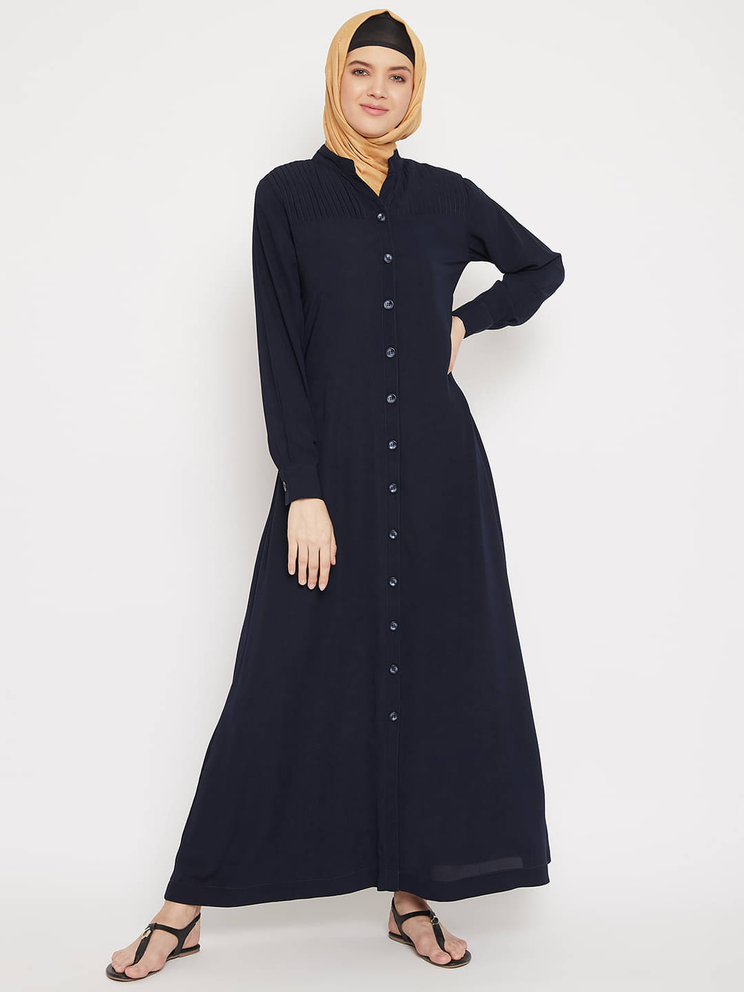 Momin Libas Blue Polyester Stitched Burqas without Hijab - Momin Libas Blue Polyester Stitched Burqas without Hijab -