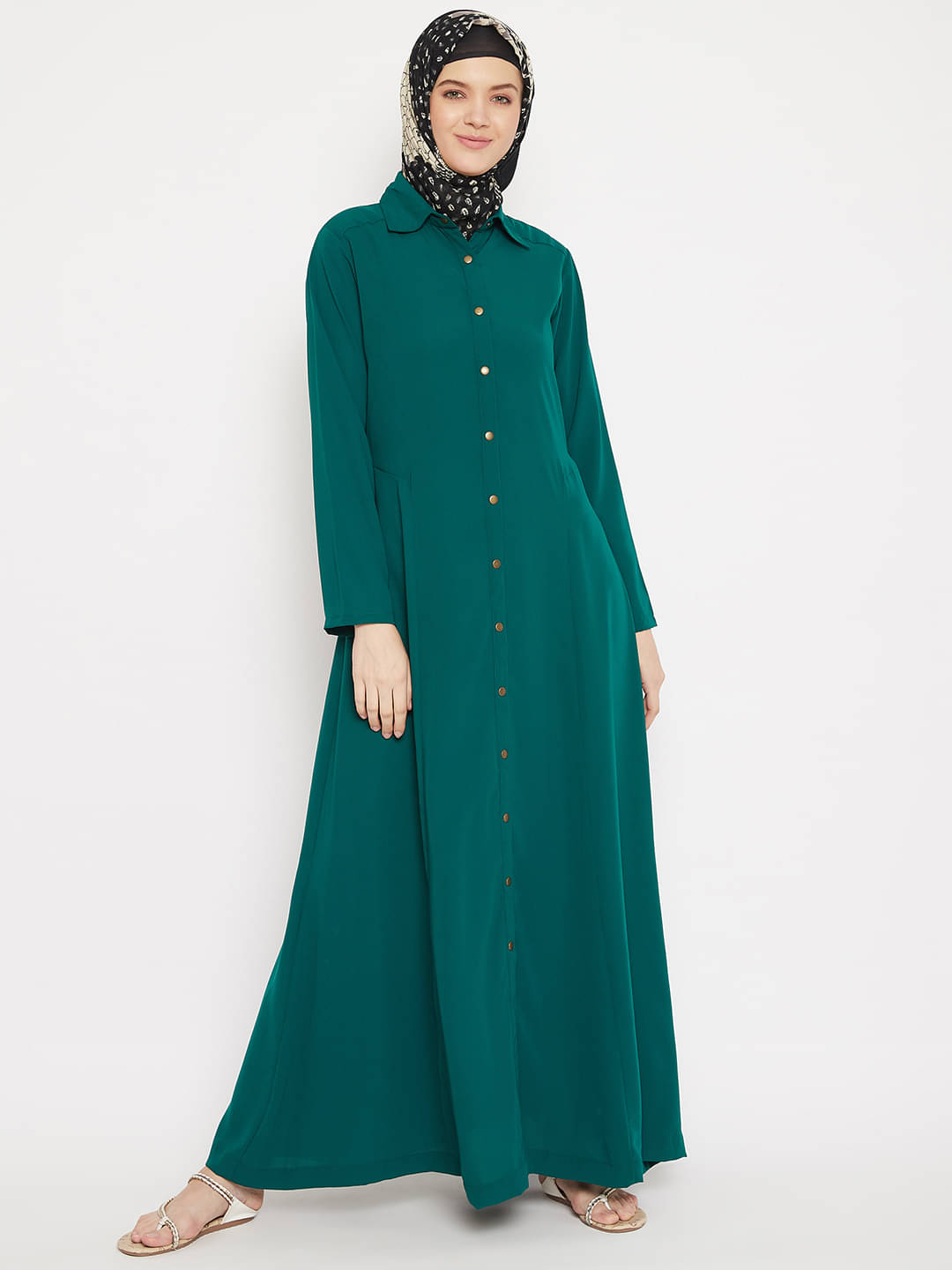 Momin Libas Green Polyester Stitched Burqas without Hijab - Momin Libas Green Polyester Stitched Burqas without Hijab -