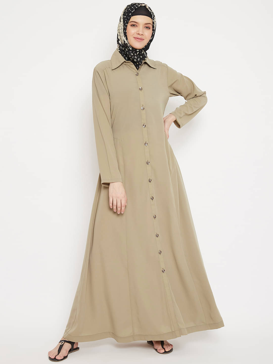 Momin Libas beige Polyester Stitched Burqas without Hijab - Momin Libas beige Polyester Stitched Burqas without Hijab -