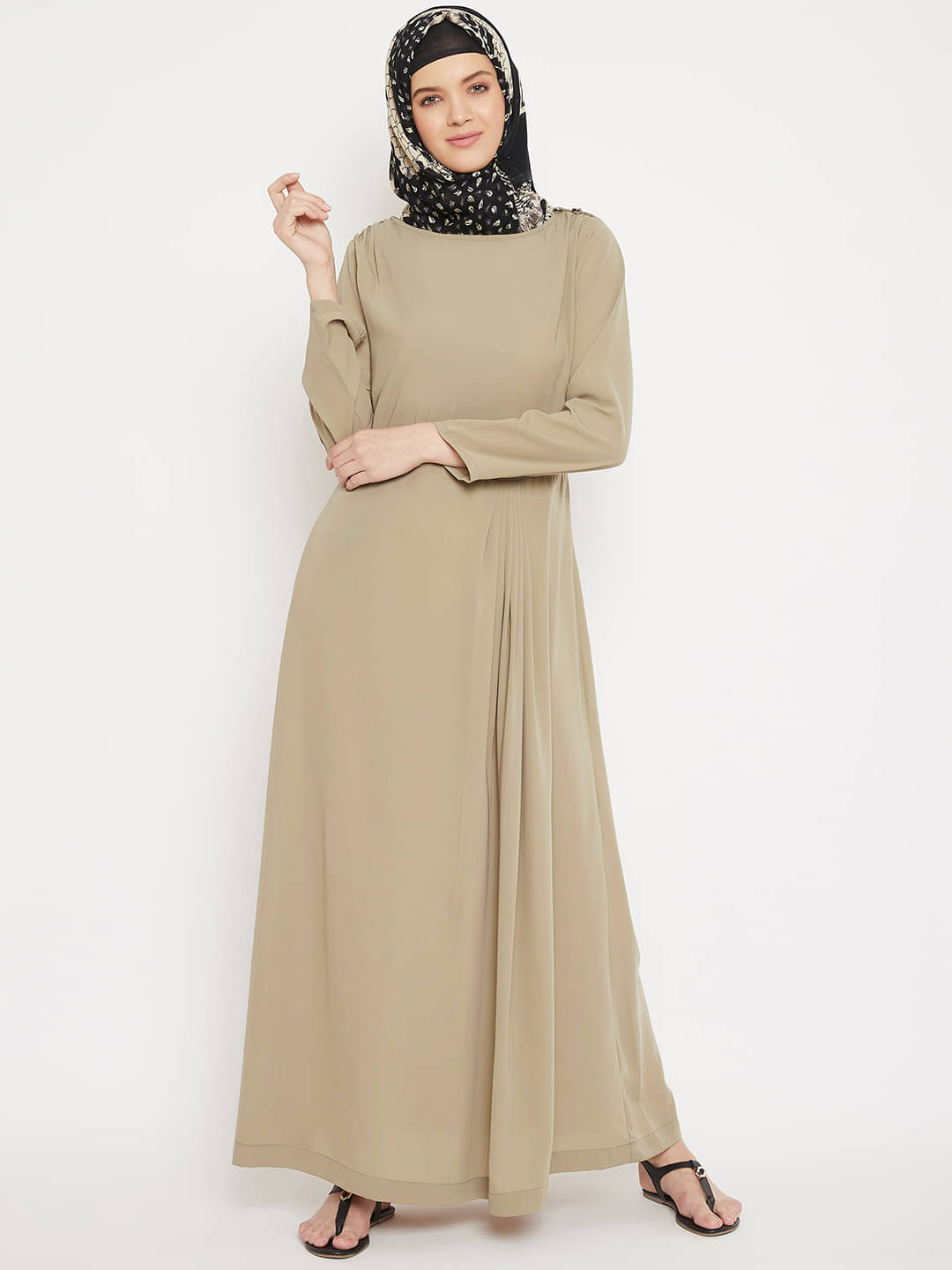     			Momin Libas beige Polyester Stitched Burqas without Hijab -