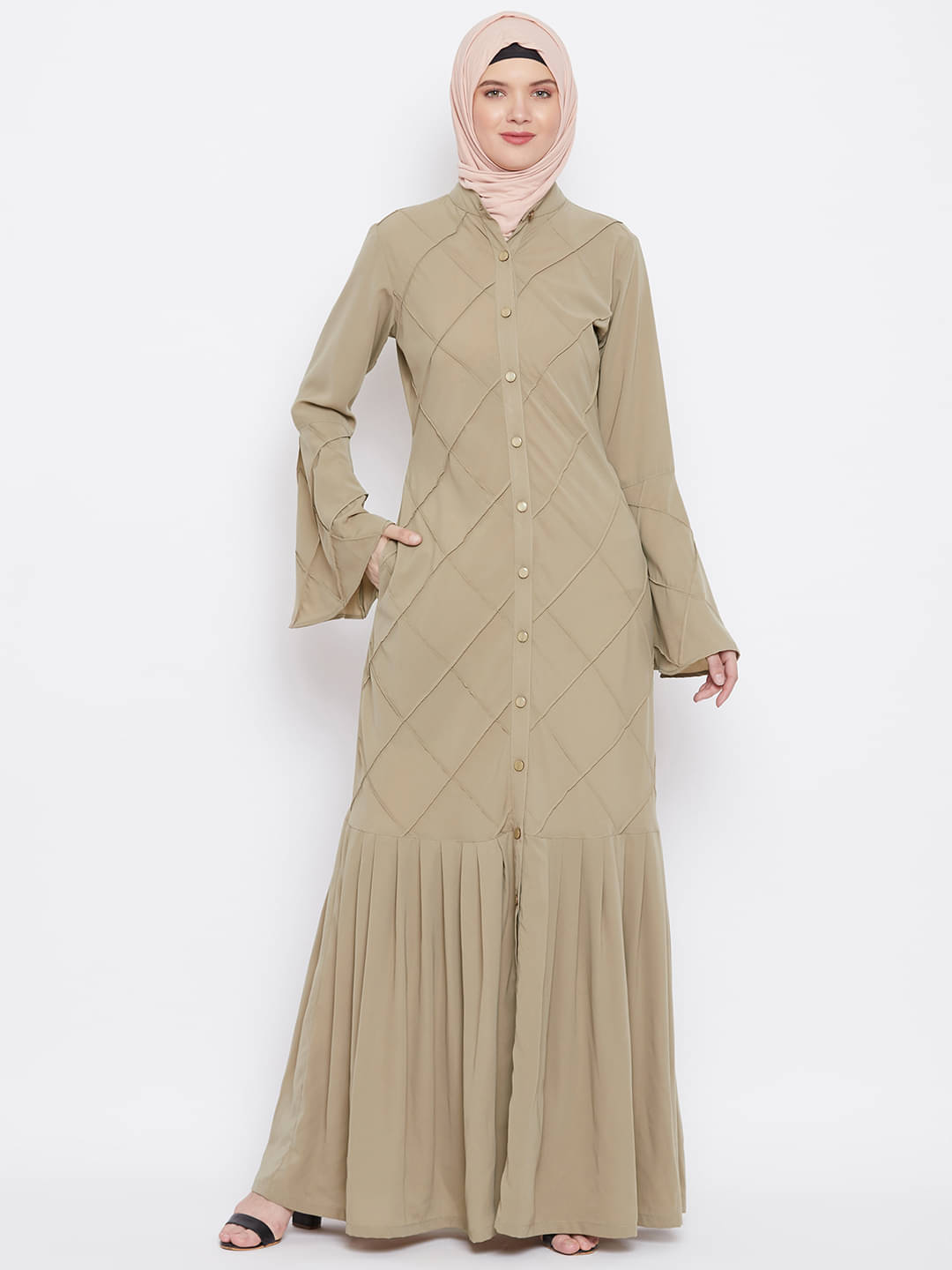Momin Libas beige Polyester Stitched Burqas without Hijab - Momin Libas beige Polyester Stitched Burqas without Hijab -