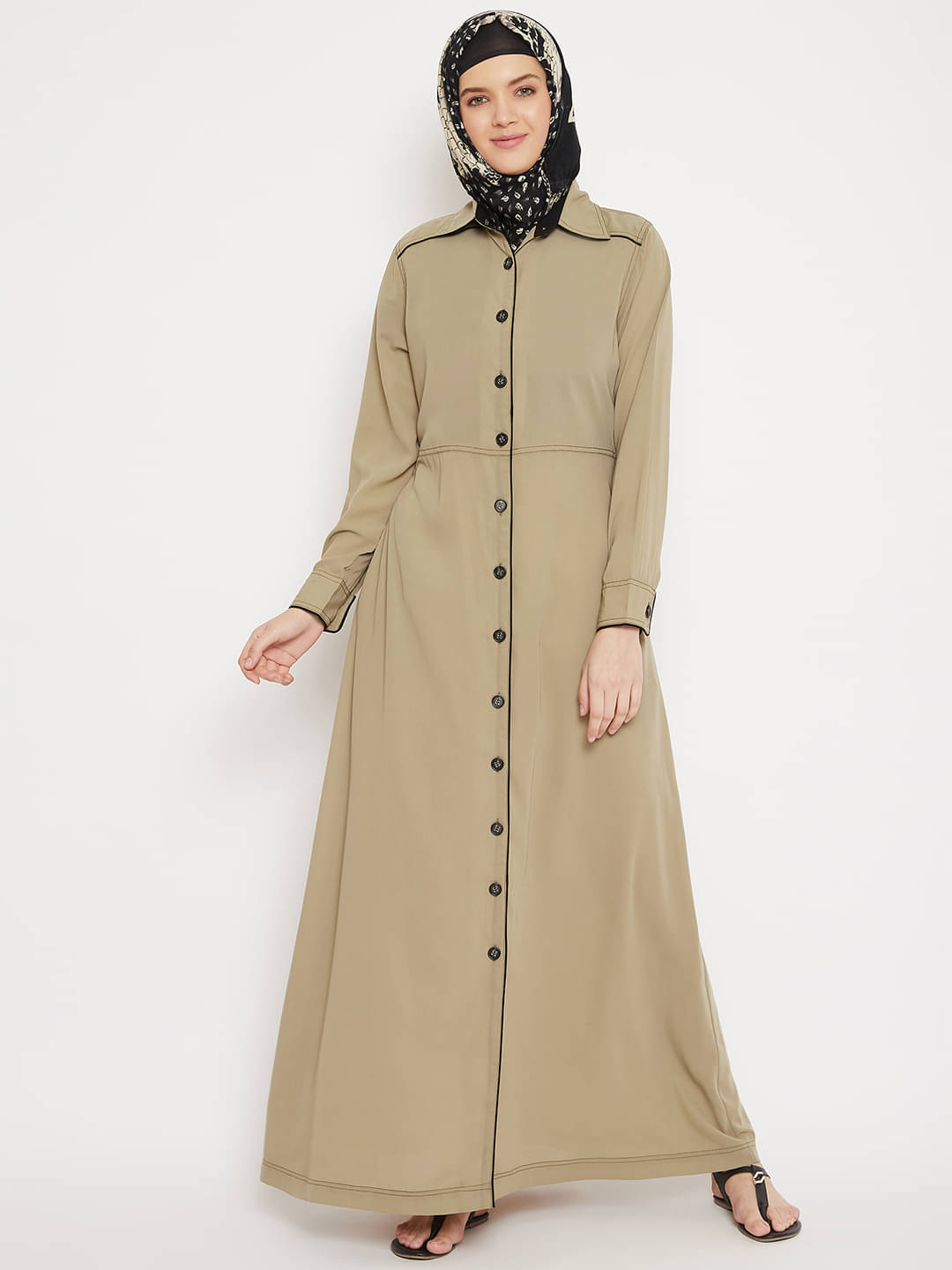 Momin Libas beige Polyester Stitched Burqas without Hijab - Momin Libas beige Polyester Stitched Burqas without Hijab -
