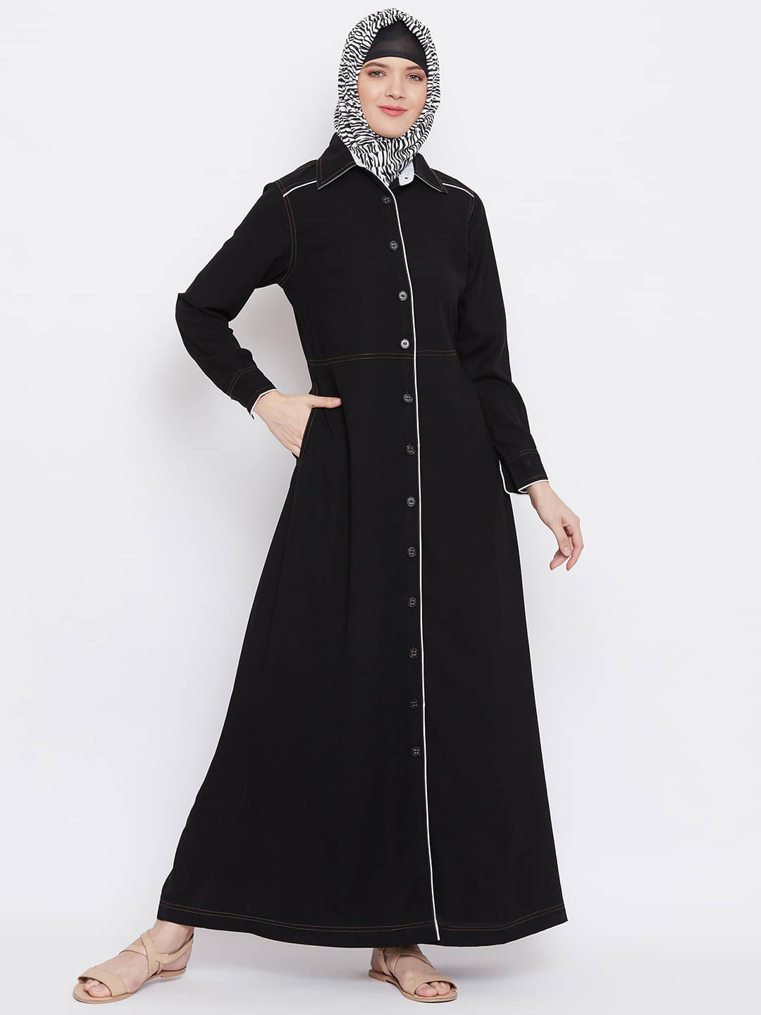     			Momin Libas black Polyester Stitched Burqas without Hijab -