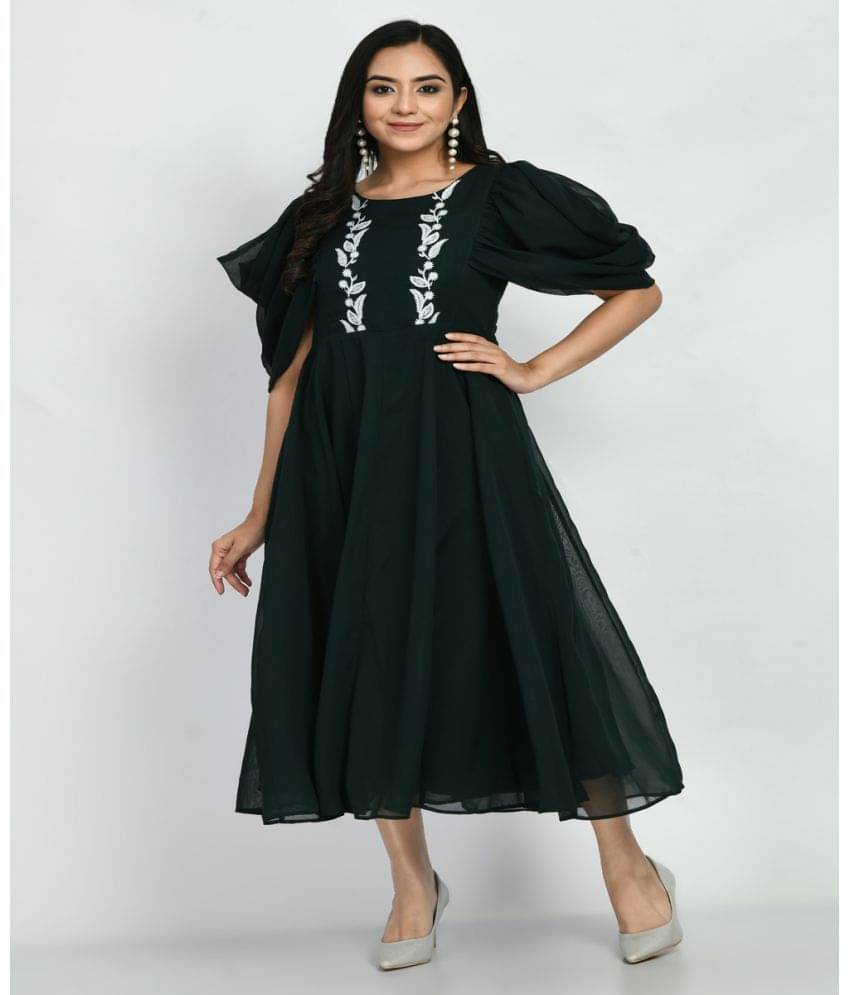 Neel & Ned Women Georgette Printed Fit & Flare Dress ( Green ) Neel & Ned Women Georgette Printed Fit & Flare Dress ( Green )