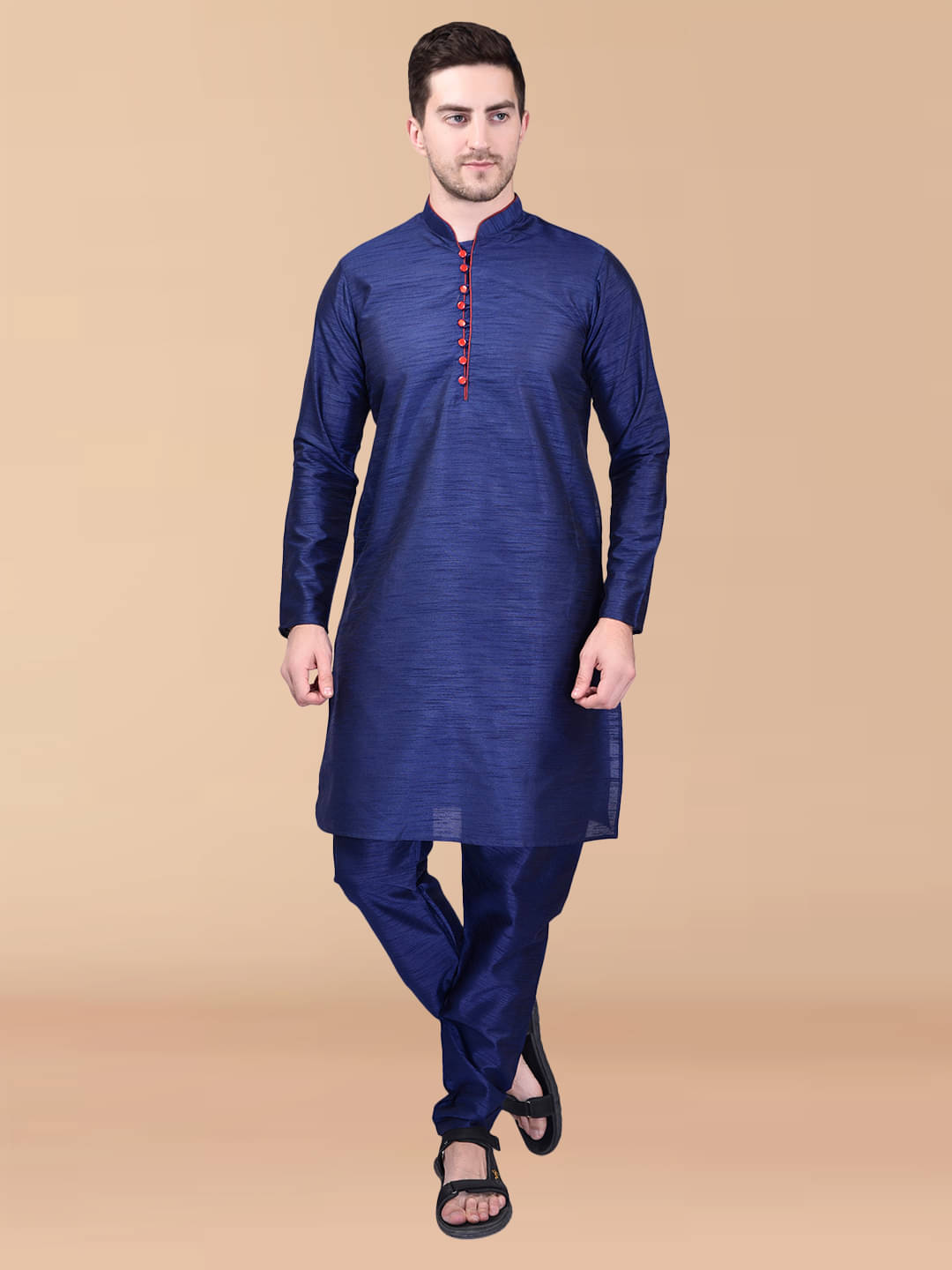 PRINTCULTR Navy Silk Regular Fit Men's Kurta Pyjama Set ( Pack of 1 ) PRINTCULTR Navy Silk Regular Fit Men's Kurta Pyjama Set ( Pack of 1 )