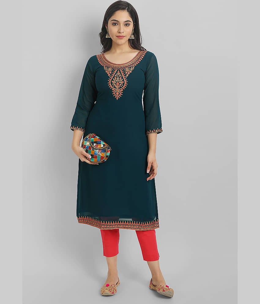 RAIYANI FASHION Georgette Embellished Straight Women's Kurti - Blue ( Pack of 1 ) - Kurtis, Tunics | Buy online on ZillyBuy