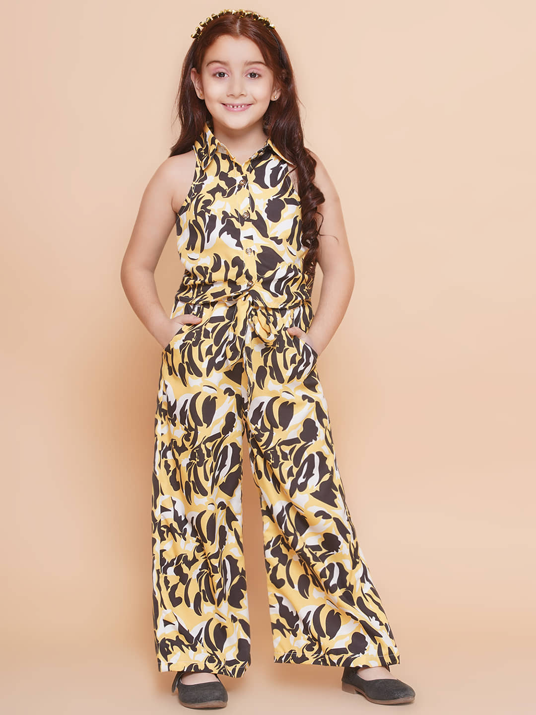 Arshia Fashions Pack of 1 Girls Crepe Top With Palazzo ( Grey )