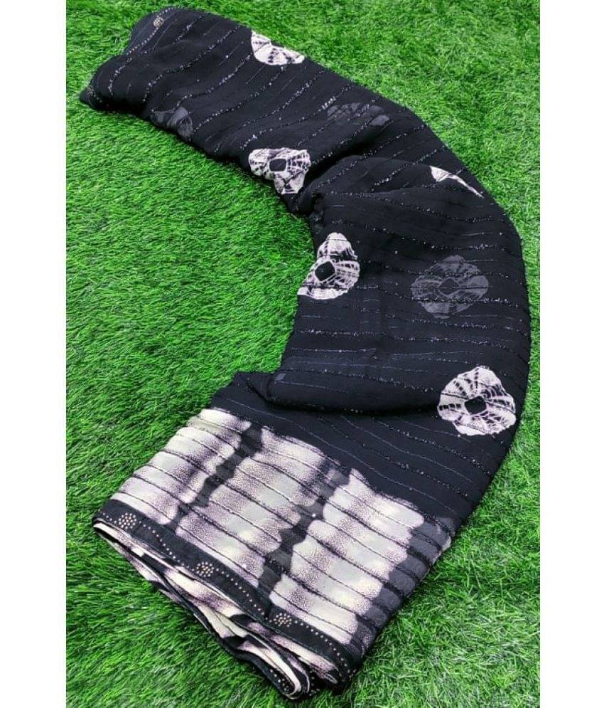 Bhuwal Fashion Georgette Printed Saree With Unstitched Blouse Piece ( Black ) Bhuwal Fashion Georgette Printed Saree With Unstitched Blouse Piece ( Black )