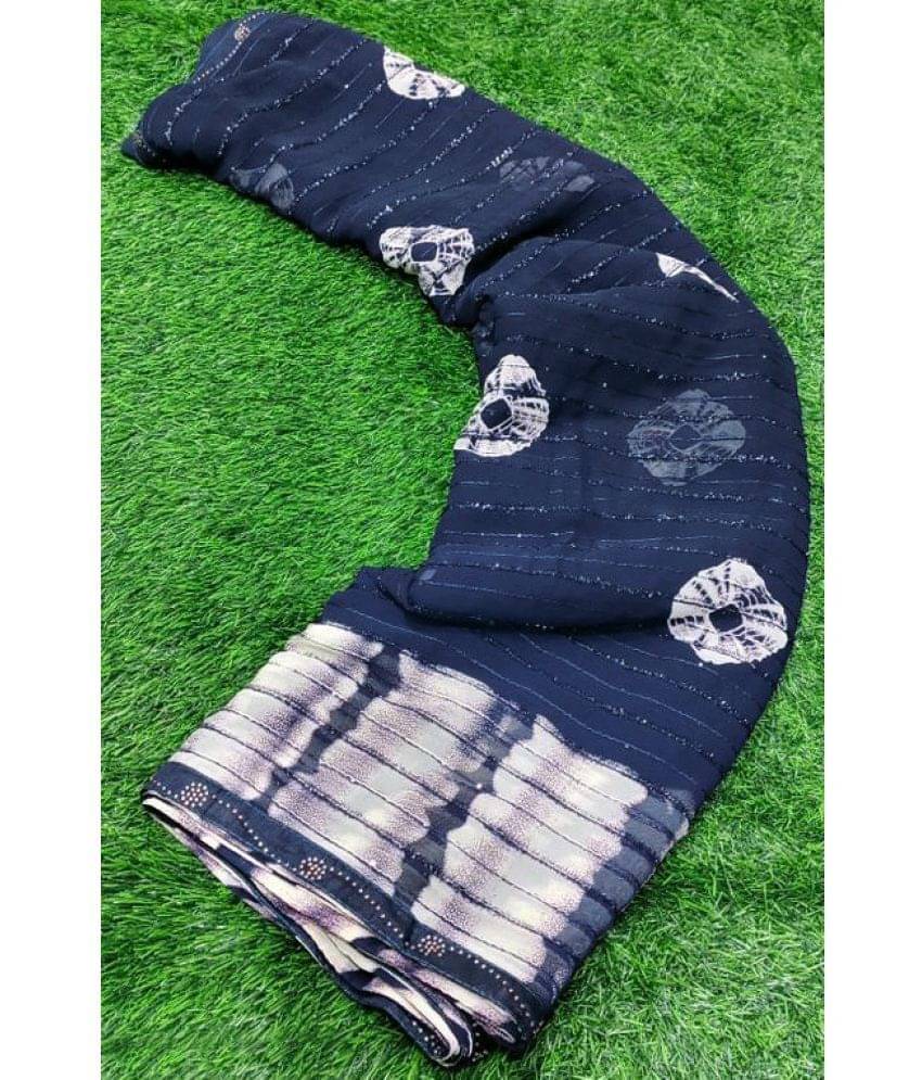 Bhuwal Fashion Georgette Printed Saree With Unstitched Blouse Piece ( Navy Blue ) Bhuwal Fashion Georgette Printed Saree With Unstitched Blouse Piece ( Navy Blue )