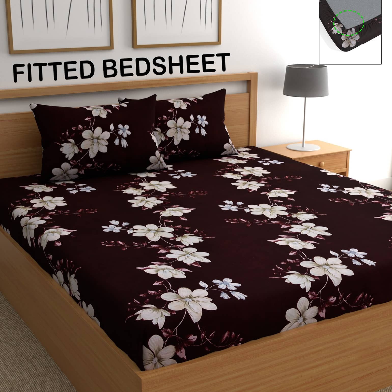 CG HOMES Microfibre Abstract Fitted Fitted bedsheet with 2 Pillow Covers ( Double Bed ) - Brown