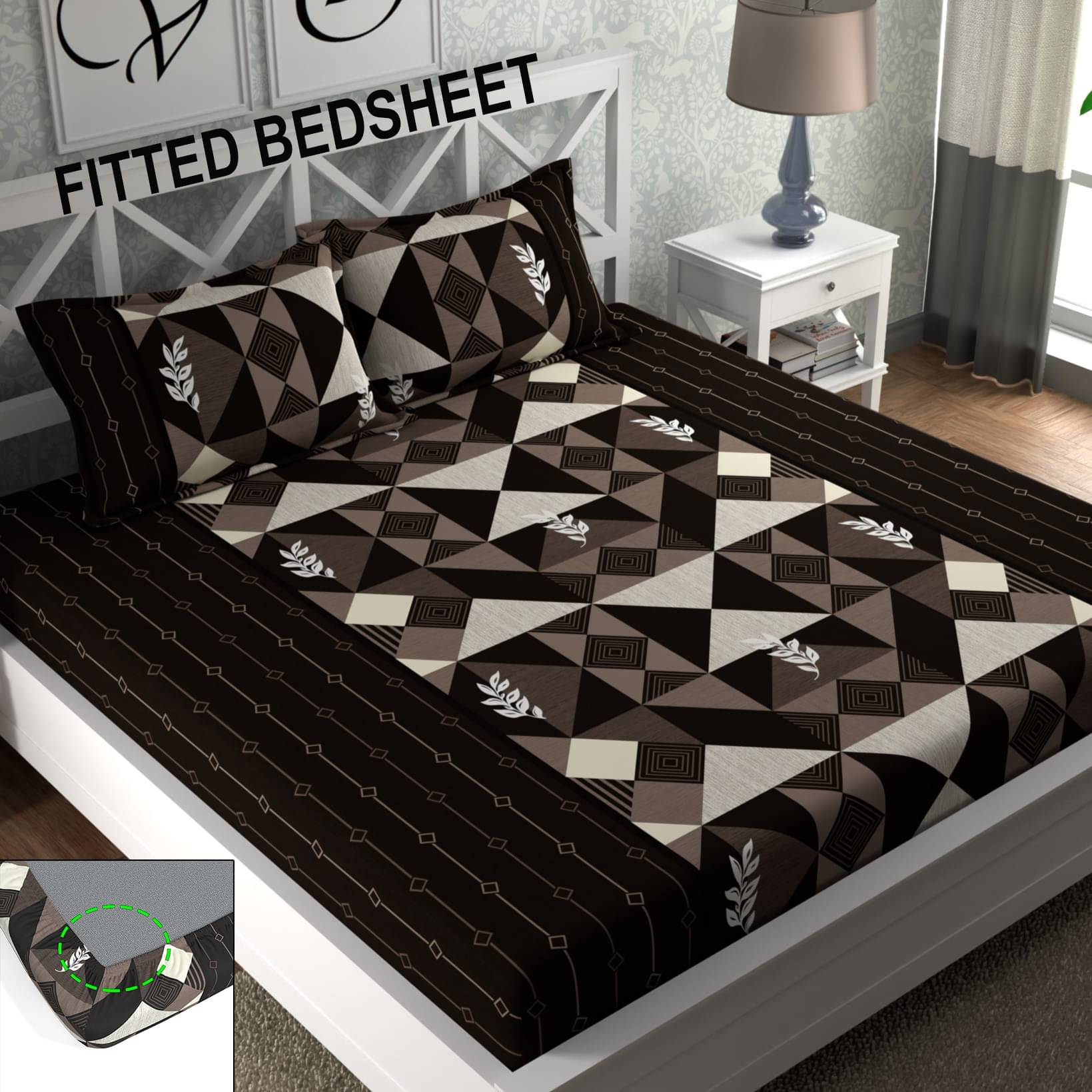 CG HOMES Microfibre Abstract Fitted Fitted bedsheet with 2 Pillow Covers ( Double Bed ) - Brown     			CG HOMES Microfibre Abstract Fitted Fitted bedsheet with 2 Pillow Covers ( Double Bed ) - Brown