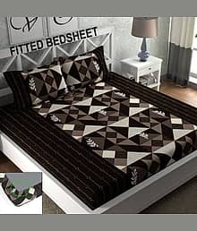 CG HOMES Microfibre 1 Double Fitted Bedsheet with 2 Pillow Covers ( 198 cm x 183 cm ) , Brown