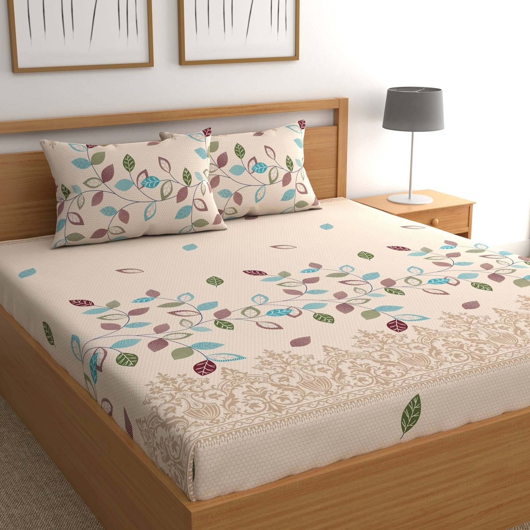     			CG HOMES Microfibre Abstract Fitted Fitted bedsheet with 1 Pillow cover ( Double Bed ) - Beige