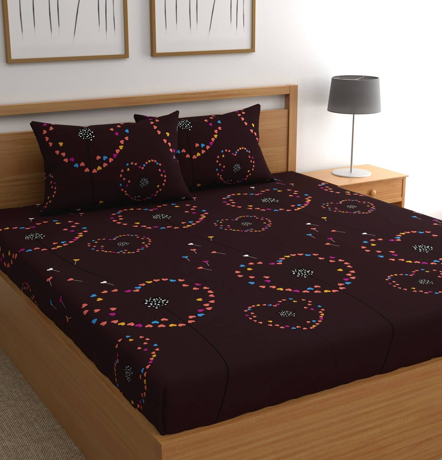 CG HOMES Microfibre Abstract Fitted bedsheet with 2 Pillow Covers ( Double Bed ) - Brown