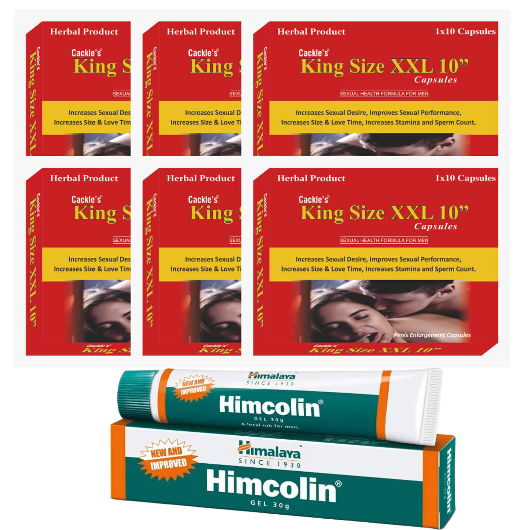     			Cackle's King Size XXL 10" Herbal Capsule Pack of 10x6=60no.s & Himcolin Gel 30g Combo Pack For Men