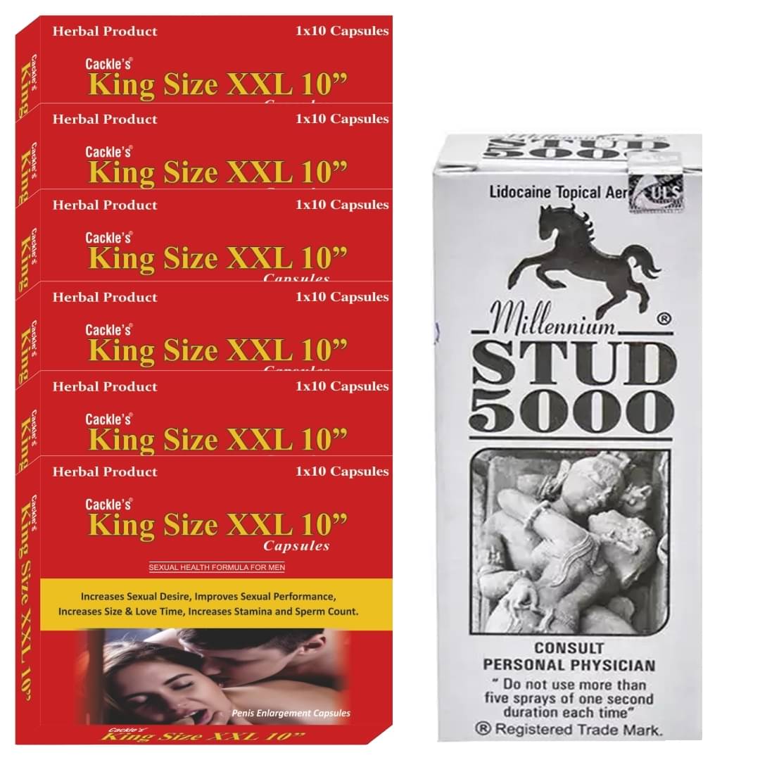    			Cackle's King Size XXL 10" Herbal Capsule 10x6=60no.s & Stud 5000 Spray 20gm Combo Pack For Men