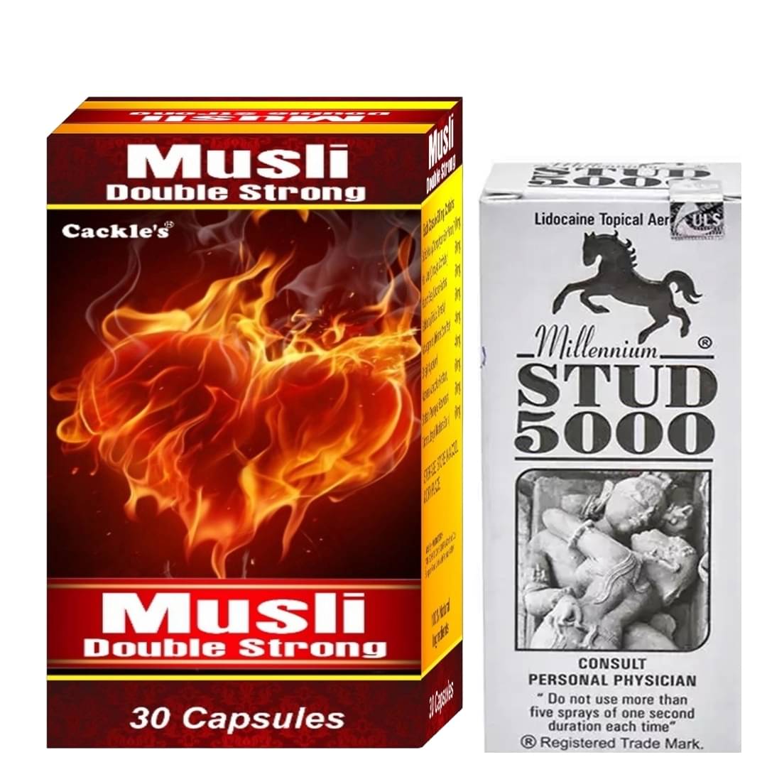     			Cackle's Musli Double Strong Herbal Capsule 30no.s & Stud 5000 Spray 20gm Combo Pack For Men