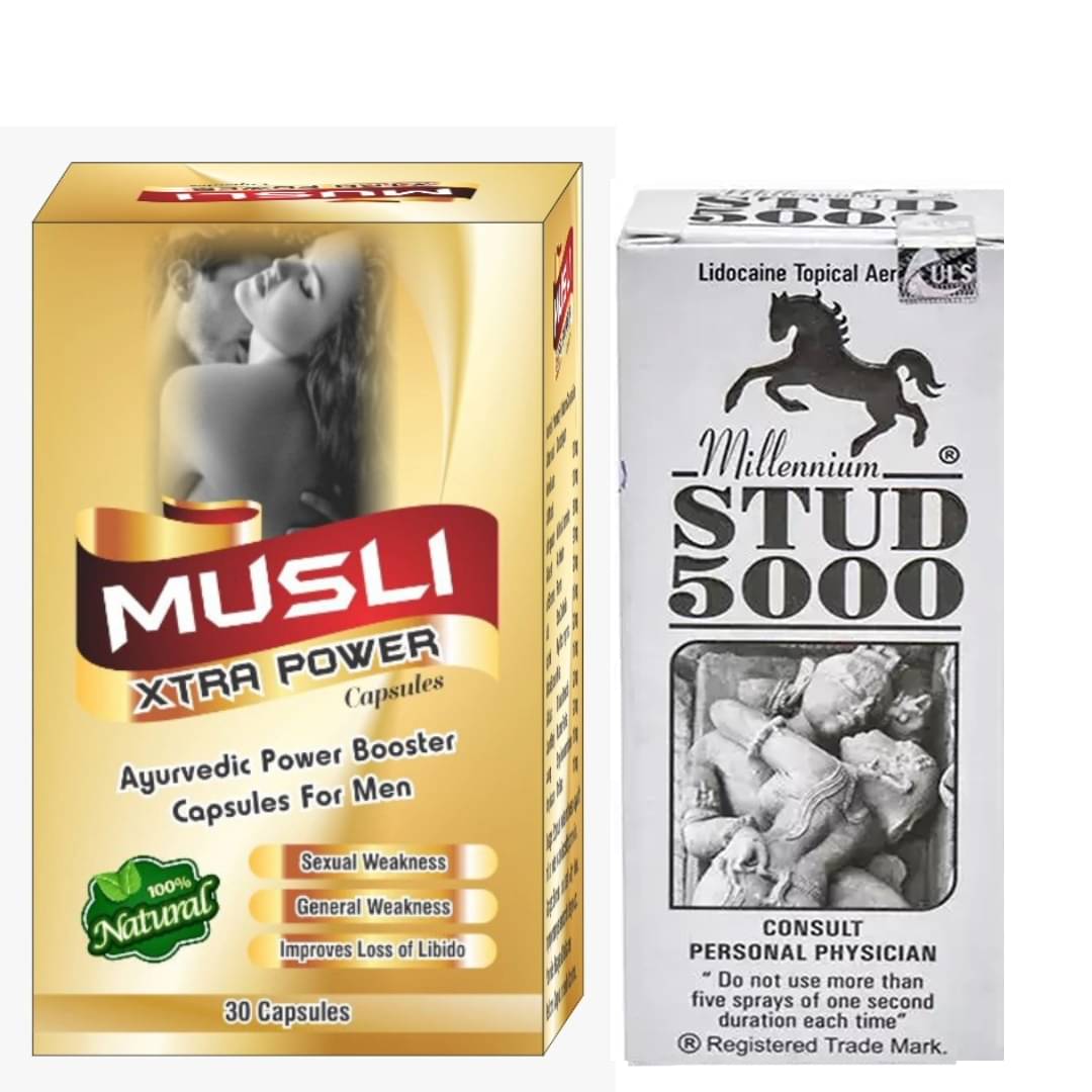 Cackle's Musli Xtra Power Herbal Capsule 30no.s & Stud 5000 Spray 20g Combo Pack For Men     			Cackle's Musli Xtra Power Herbal Capsule 30no.s & Stud 5000 Spray 20g Combo Pack For Men