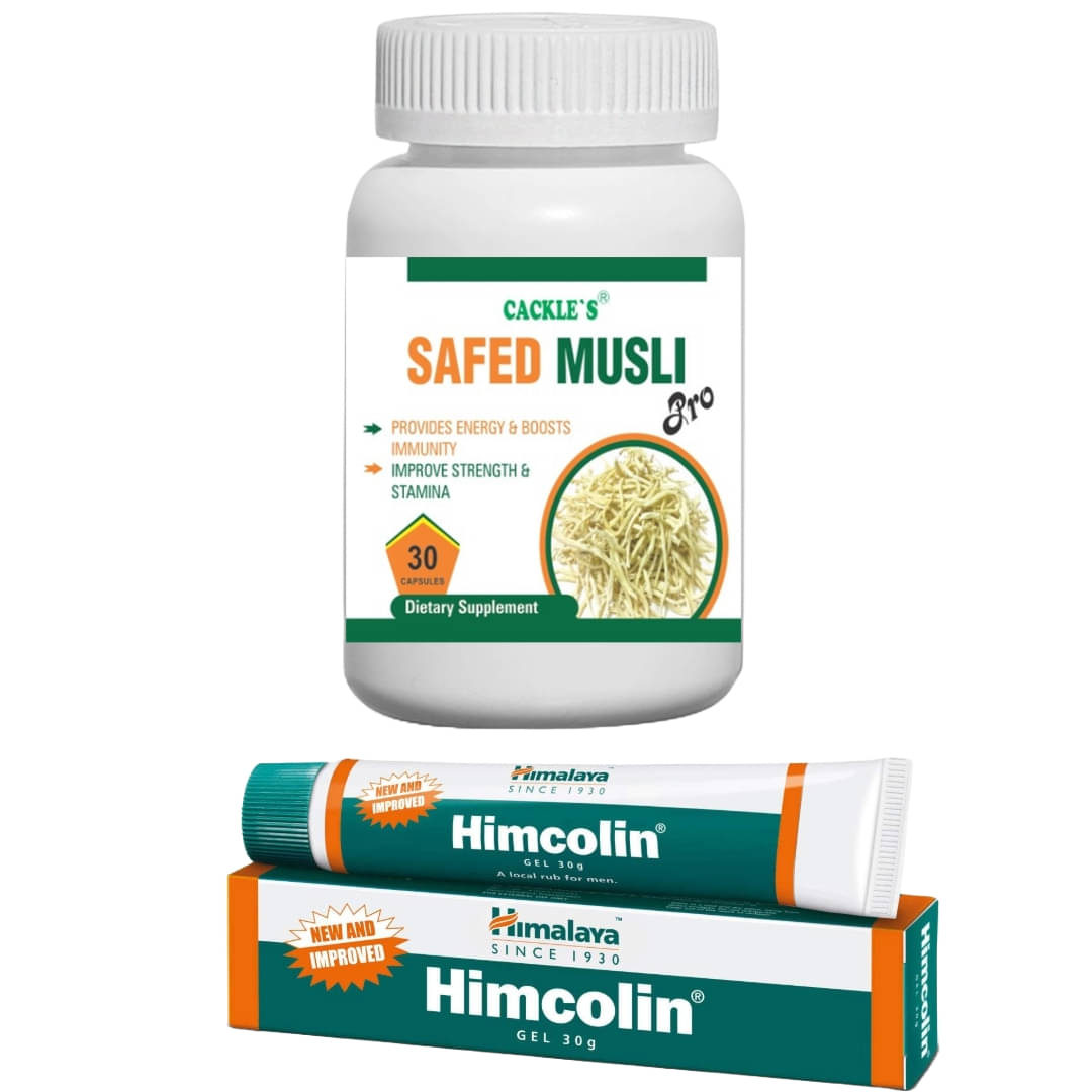Cackle's Safed Musli Pro Herbal Capsule 60no.s & Himcolin Gel 30g Cobo Pack For Men     			Cackle's Safed Musli Pro Herbal Capsule 60no.s & Himcolin Gel 30g Cobo Pack For Men