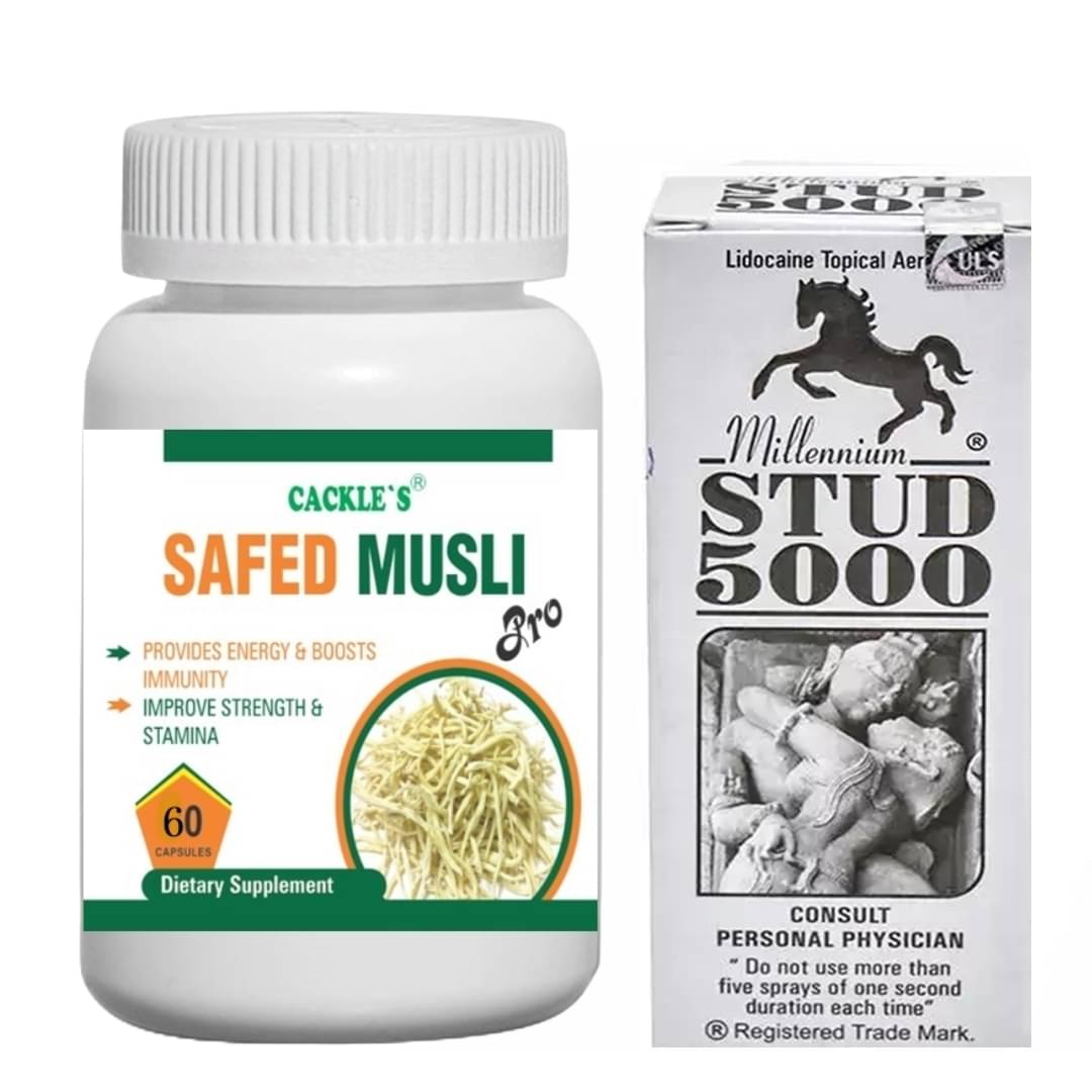     			Cackle's Safed Musli Pro Herbal Capsule 30no.s & Stud 5000 Spray 20g Combo Pack For Men