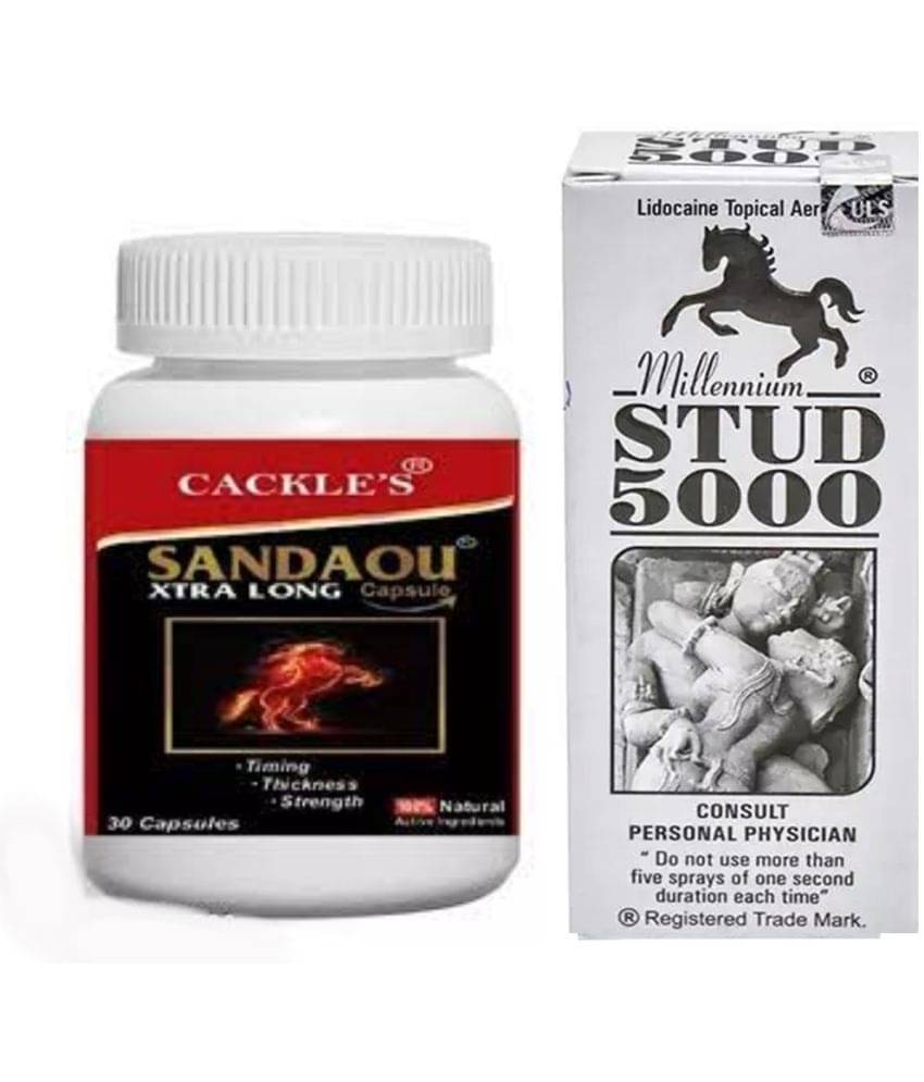     			Cackle's Sandaou Xtra Long  Herbal Capsule 30no.s & Stud 5000 Spray 20g Comb Pack For Men