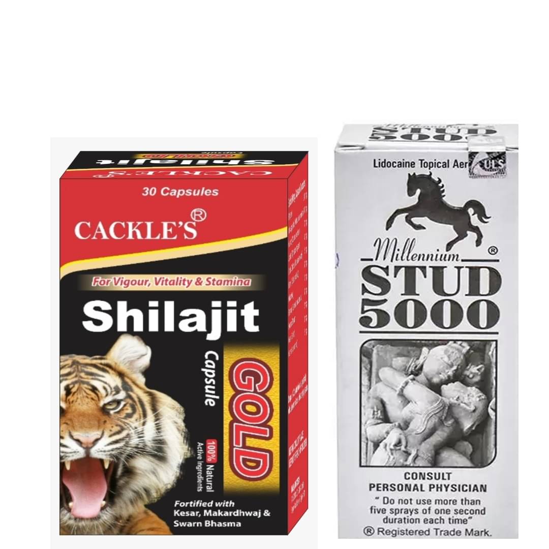 Cackle's Shilajit Gold Herbal Capsule 30no.s & Stud 5000 Spray 20gm Combo Pack For Men Cackle's Shilajit Gold Herbal Capsule 30no.s & Stud 5000 Spray 20gm Combo Pack For Men