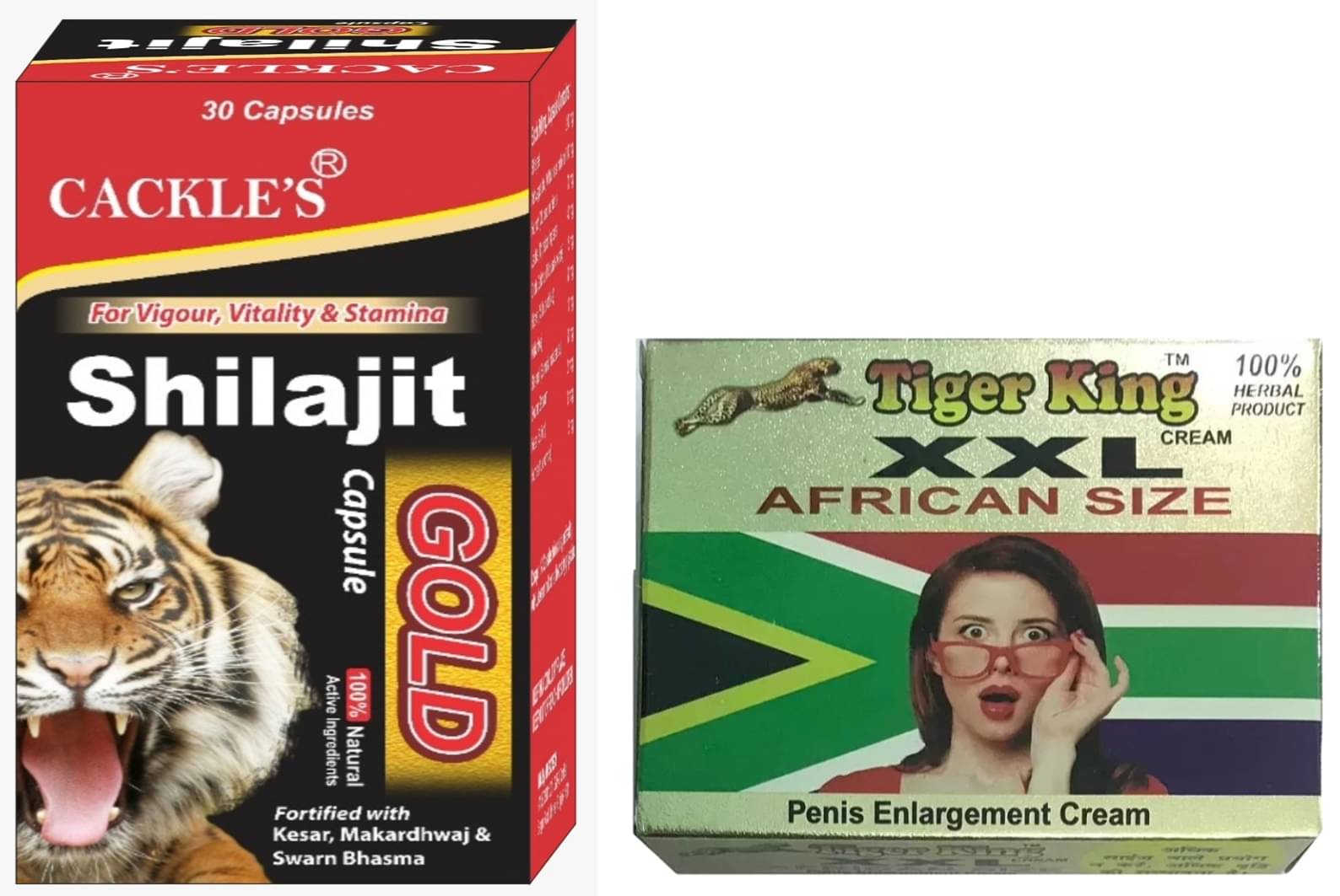 Cackle's Shilajit Gold Herbal Capsule 30no.s & Tiger King XXL Cream 25g Combo Pack For Men Cackle's Shilajit Gold Herbal Capsule 30no.s & Tiger King XXL Cream 25g Combo Pack For Men