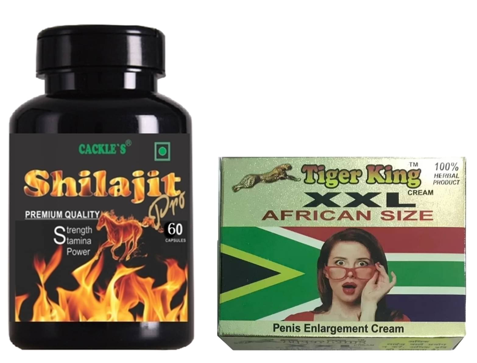 Cackle's Shilajit Pro Herbal Capsule 60no.s & Tiger King XXL African Size Capsule 60no.s Combo Pack For Men Cackle's Shilajit Pro Herbal Capsule 60no.s & Tiger King XXL African Size Capsule 60no.s Combo Pack For Men