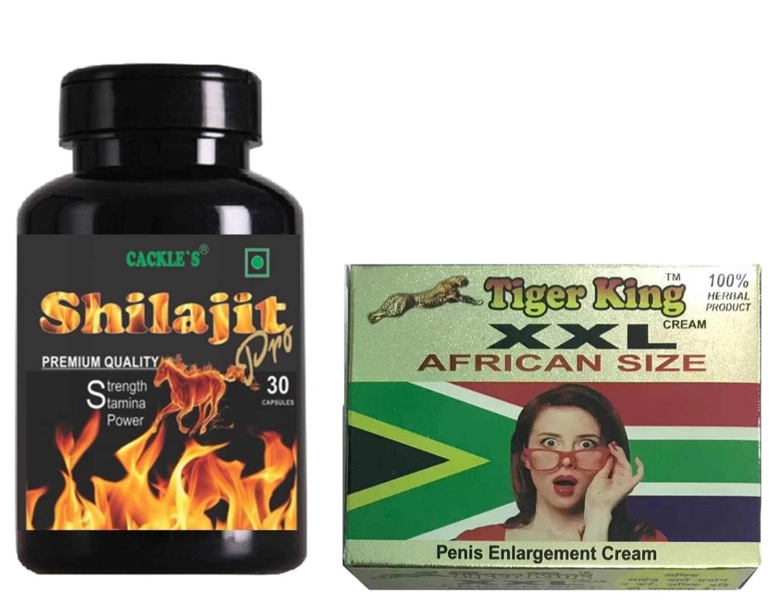 Cackle's Shilajit Pro Herbal Capsule 30no.s & Tiger King XXL African Size Capsule 60no.s Combo Pack For Men Cackle's Shilajit Pro Herbal Capsule 30no.s & Tiger King XXL African Size Capsule 60no.s Combo Pack For Men