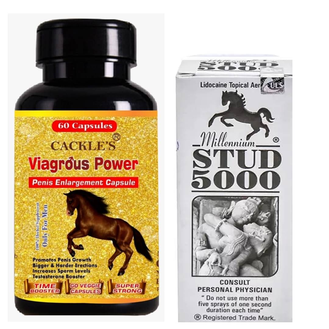 Cackle's Vigrous Power Herbal Capsule 60no.s & Stud 5000 Spray 20g Comb Pack For Men Cackle's Vigrous Power Herbal Capsule 60no.s & Stud 5000 Spray 20g Comb Pack For Men