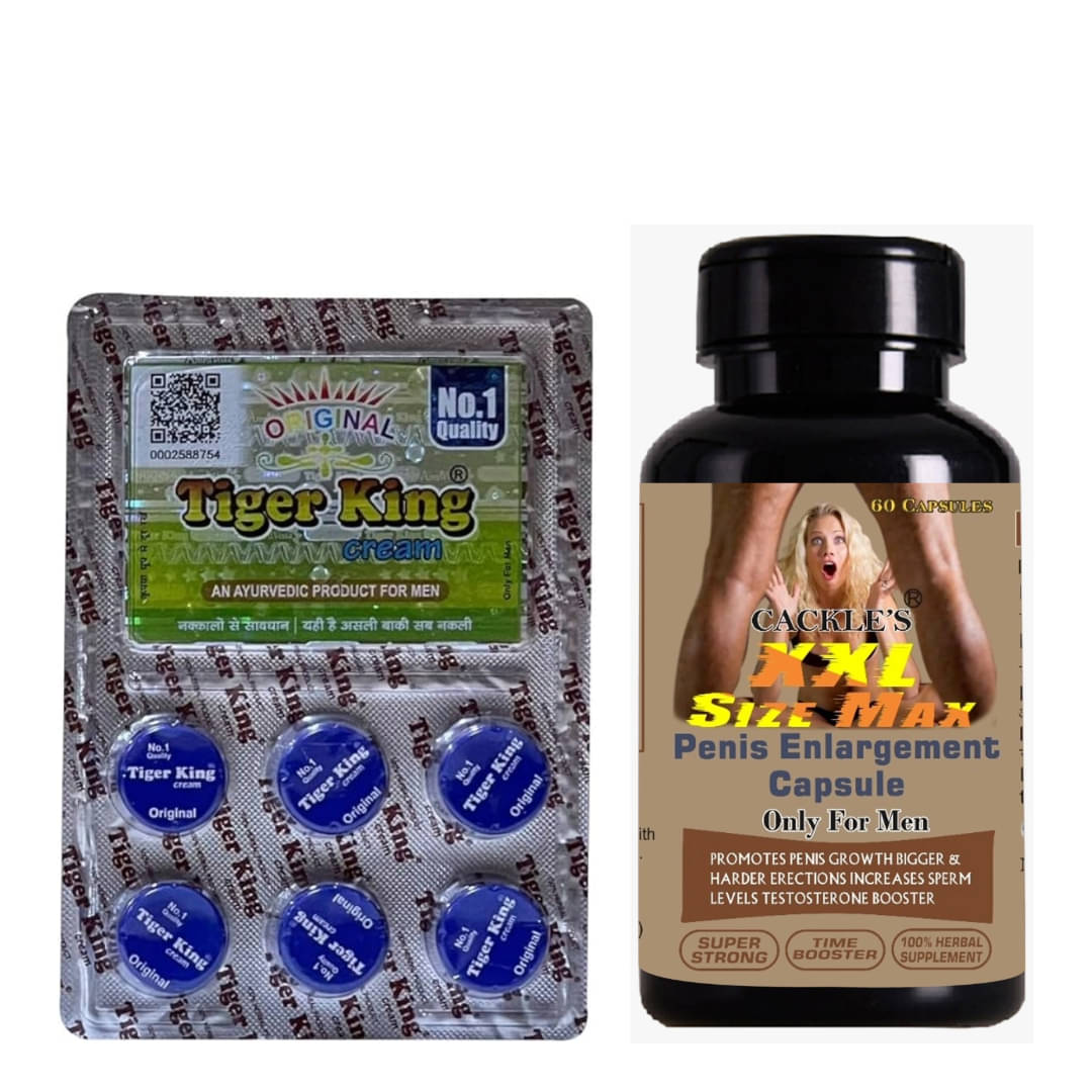     			Cackle's XXL Size Max Capsule 60 no.s  & Tiger King Delay Cream, Combo Pack