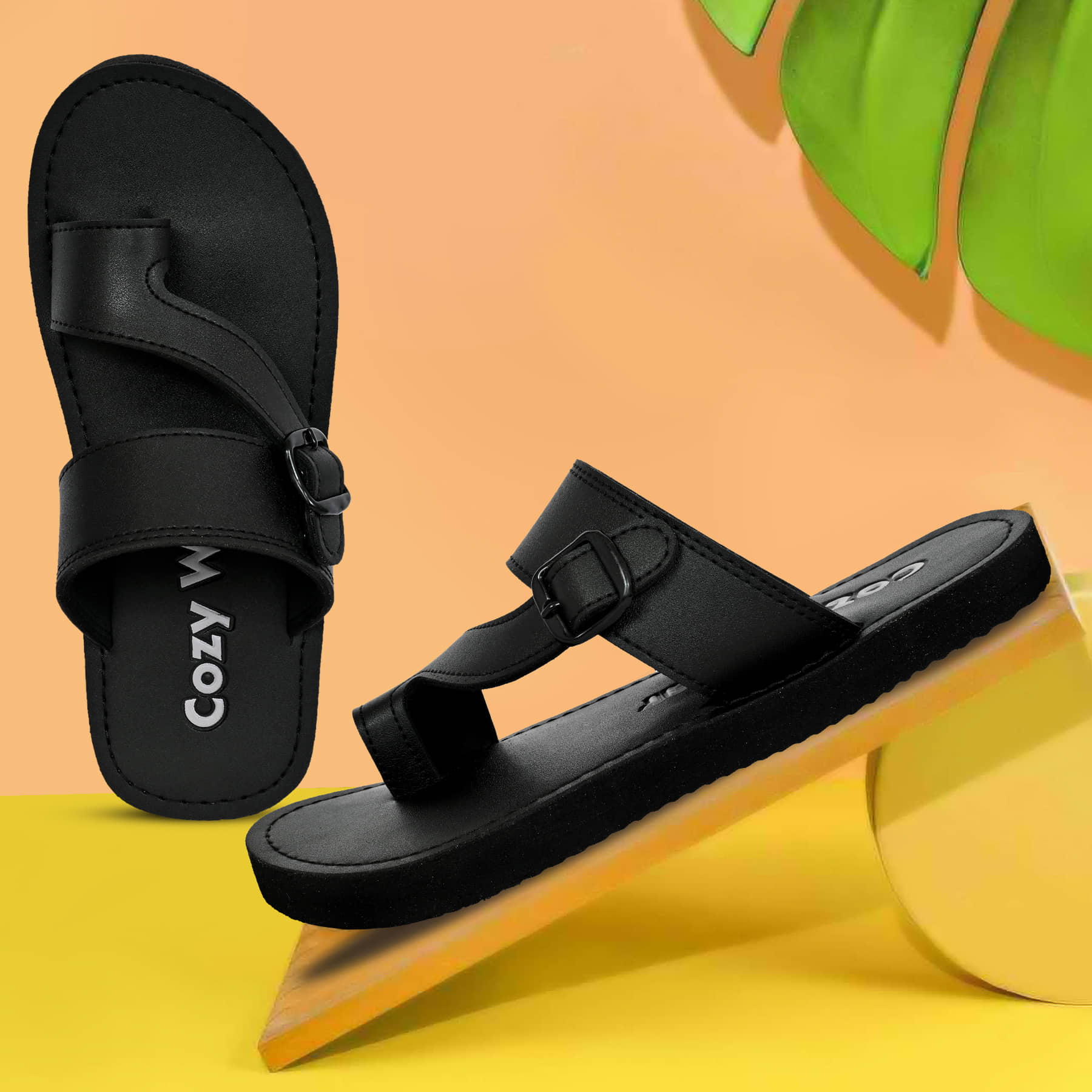 Cozy Wear Black Men's Leather Slipper
