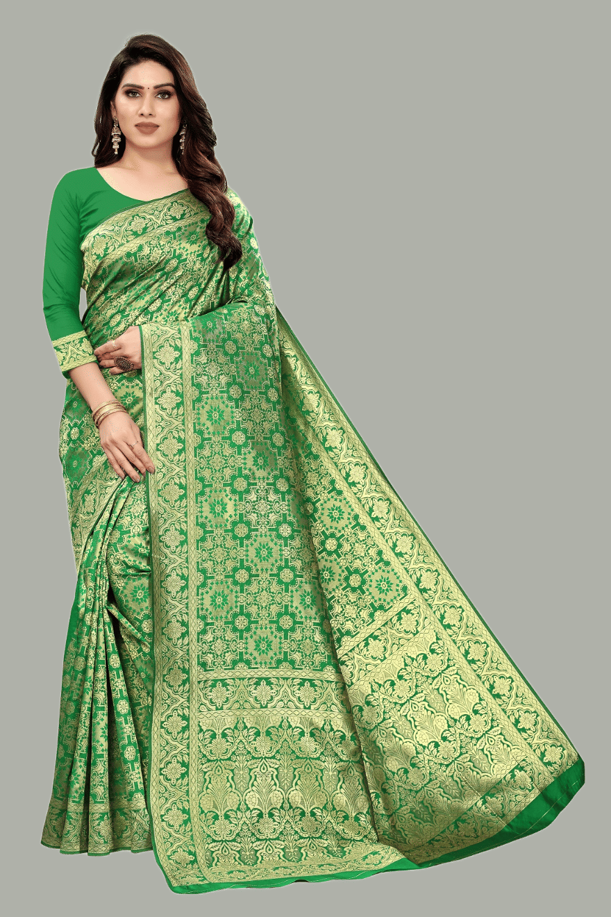 GARIYA Banarasi Silk Embellished Saree With Unstitched Blouse Piece ( Green )     			GARIYA Banarasi Silk Embellished Saree With Unstitched Blouse Piece ( Green )