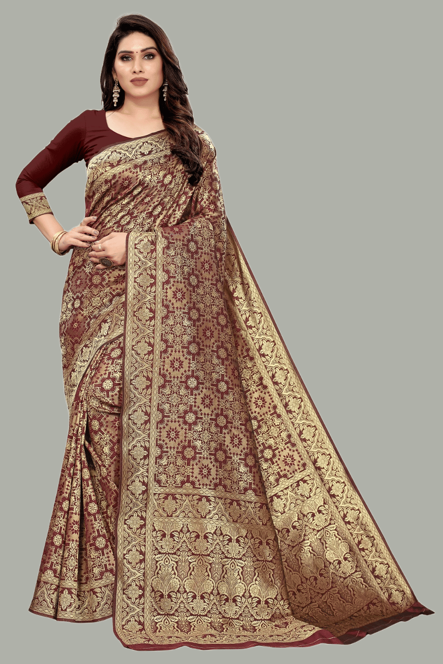     			GARIYA Banarasi Silk Embellished Saree With Unstitched Blouse Piece ( Maroon )