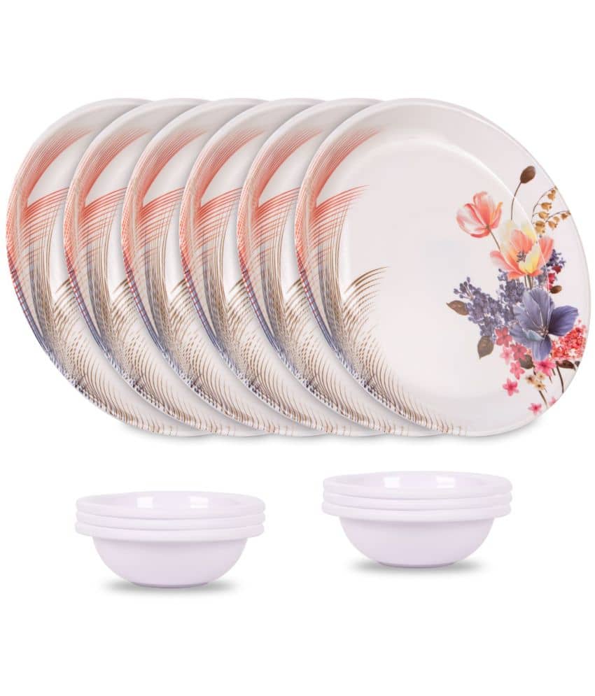 HomePro Boss 6 Full Plate & 6 Bowl Set Multicolor Melamine Dinner Set ( Pack of 12 )