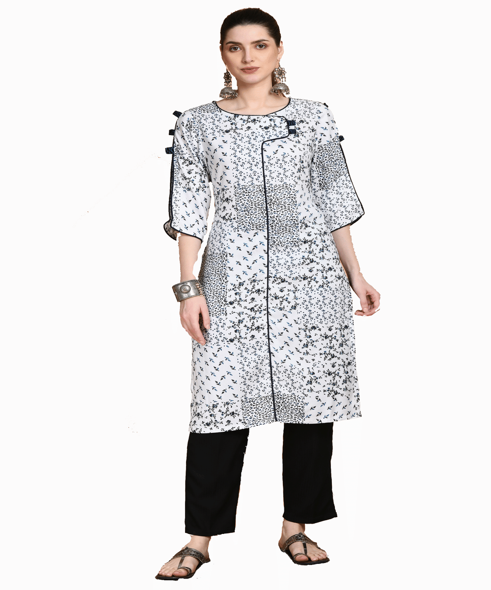 Neel & Ned Rayon Printed Straight Women's Kurti - White ( Pack of 1 )     			Neel & Ned Rayon Printed Straight Women's Kurti - White ( Pack of 1 )
