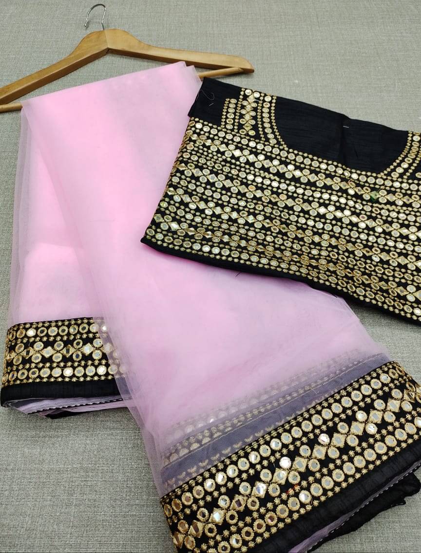 Poshvariety Net Printed Saree With Unstitched Blouse Piece ( Pink ) Poshvariety Net Printed Saree With Unstitched Blouse Piece ( Pink )
