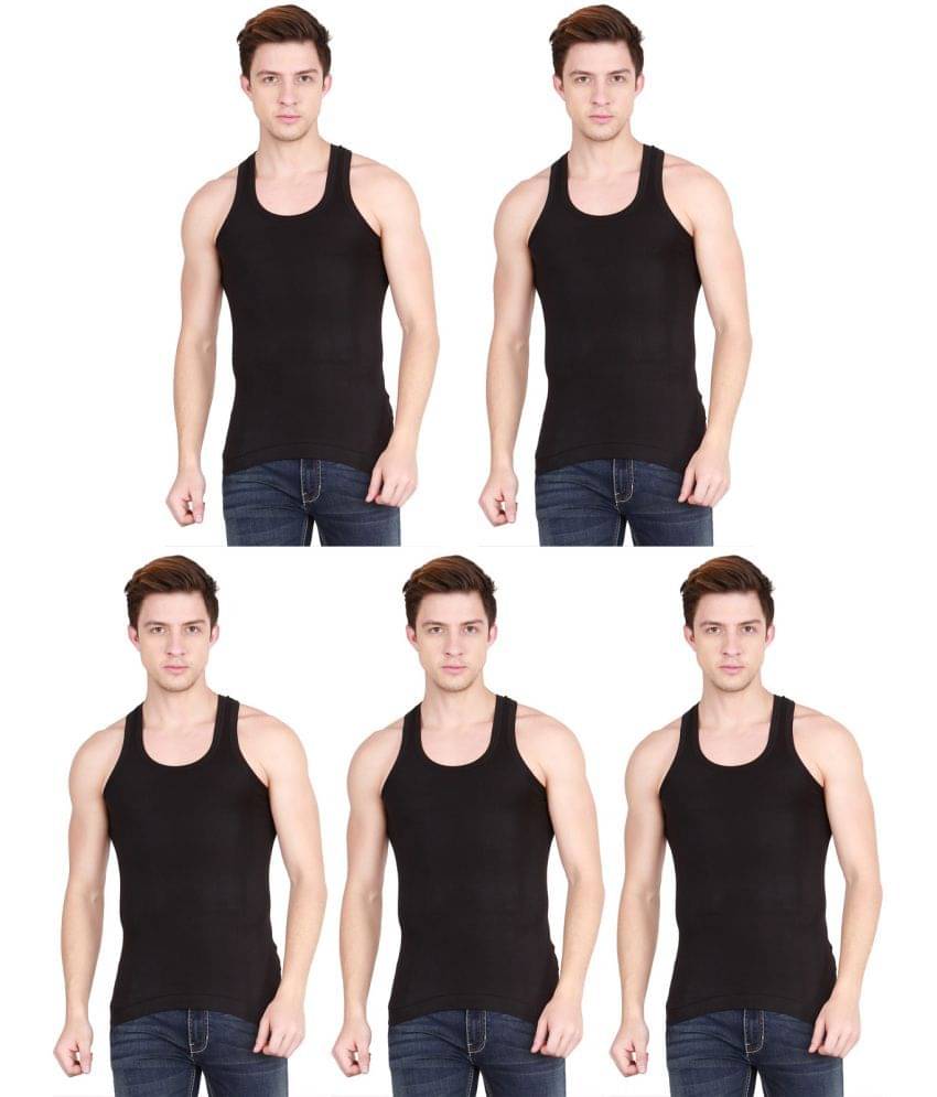 Rupa Frontline Black Cotton Men's Vest ( Pack of 5 ) Rupa Frontline Black Cotton Men's Vest ( Pack of 5 )