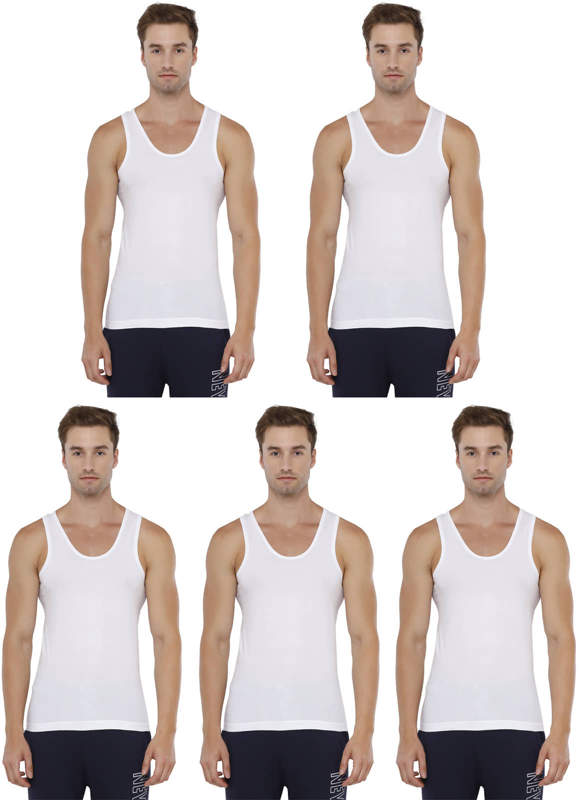 Rupa Jon White Cotton Men's Vest ( Pack of 5 ) - Nightwear & Loungewear | Buy online on ZillyBuy