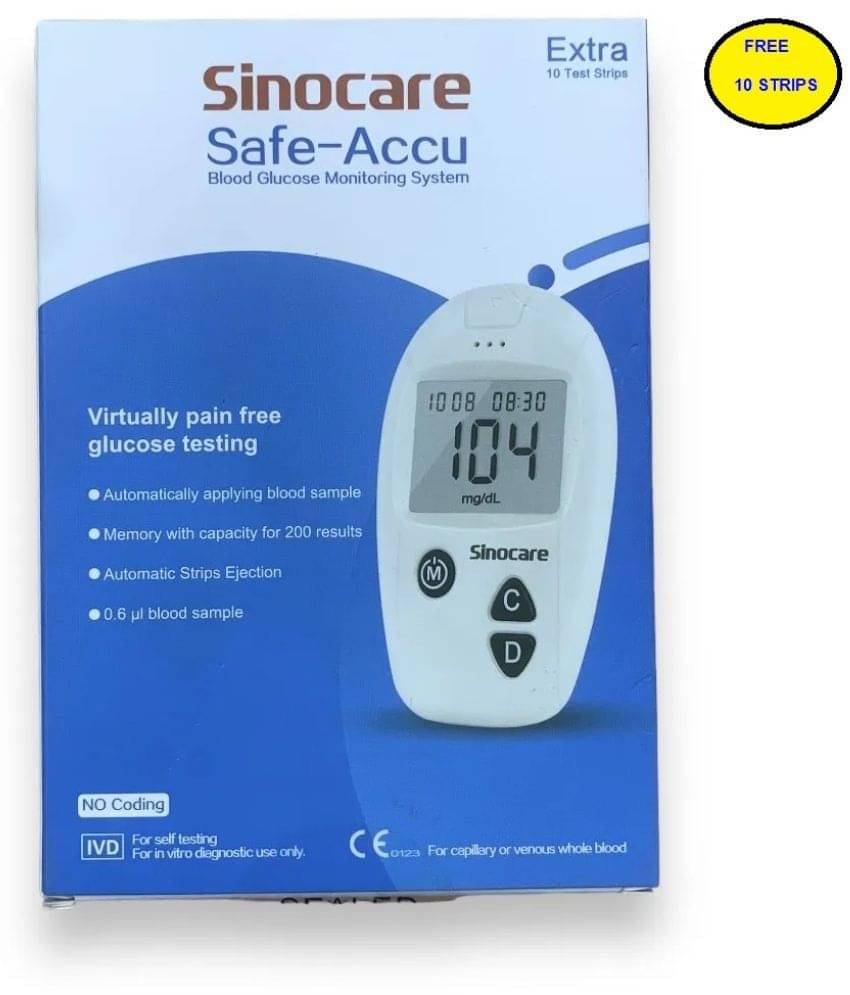 SINOCARE SAFE ACCU WITH 10 STRIPS Glucometer SINOCARE SAFE ACCU WITH 10 STRIPS Glucometer