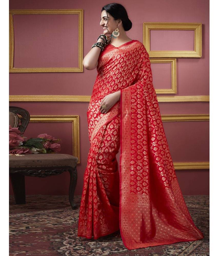 Samah Art Silk Woven Saree With Unstitched Blouse Piece ( Red ) Samah Art Silk Woven Saree With Unstitched Blouse Piece ( Red )