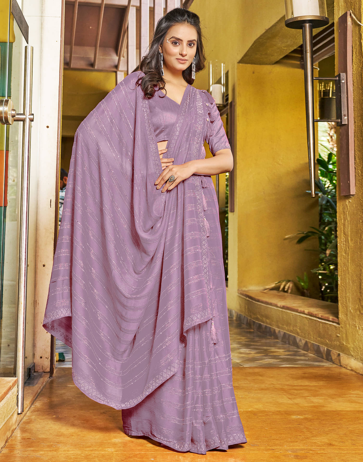Samah Chiffon Embellished Saree With Unstitched Blouse Piece ( Pink ) Samah Chiffon Embellished Saree With Unstitched Blouse Piece ( Pink )