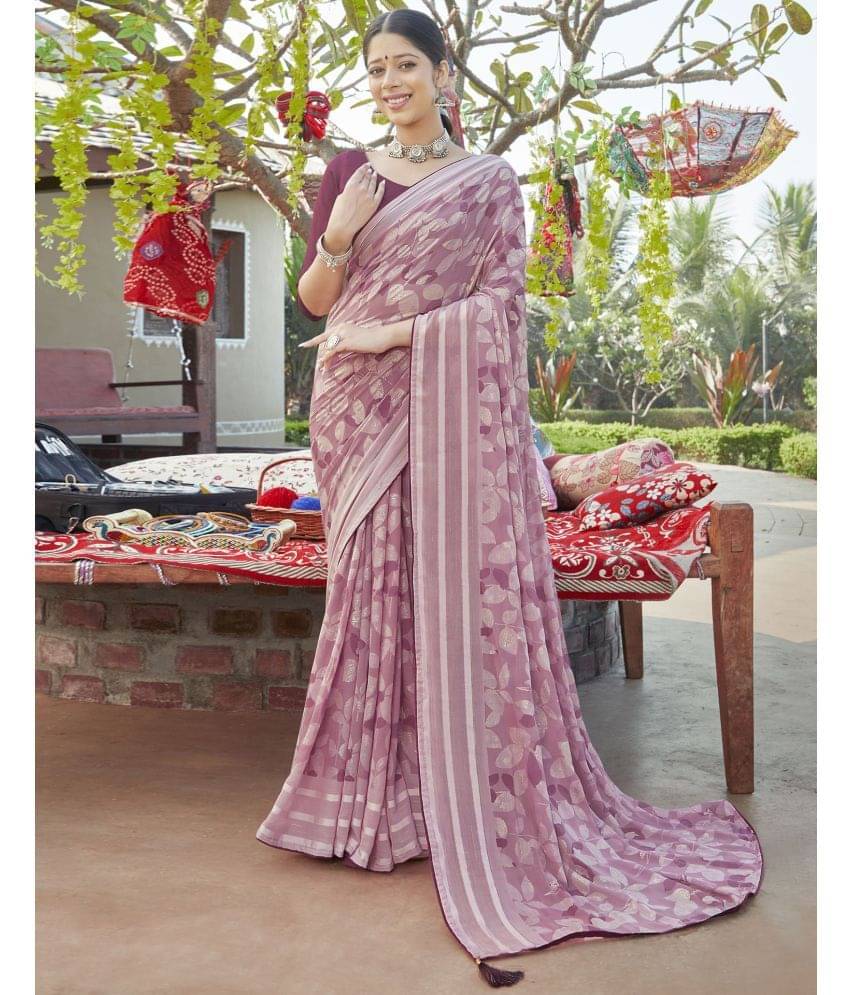 Samah Chiffon Printed Saree With Unstitched Blouse Piece ( Pink ) Samah Chiffon Printed Saree With Unstitched Blouse Piece ( Pink )